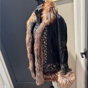 BOGNER Black Coat with Fox Fur Trim